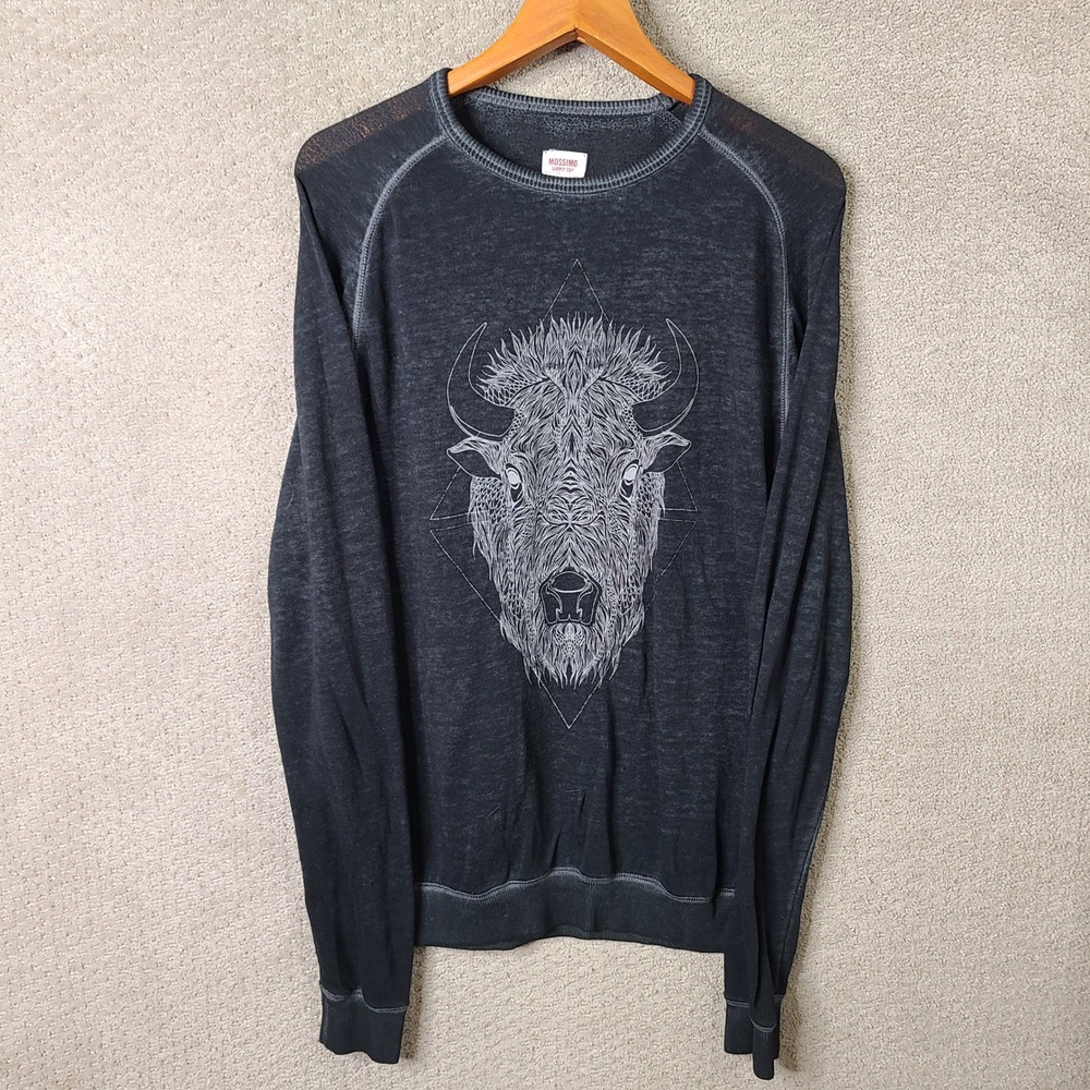 Mossimo Shirt Mens Small‎ Black Bison Graphic Crew Neck Cotton Blend Lightweight
